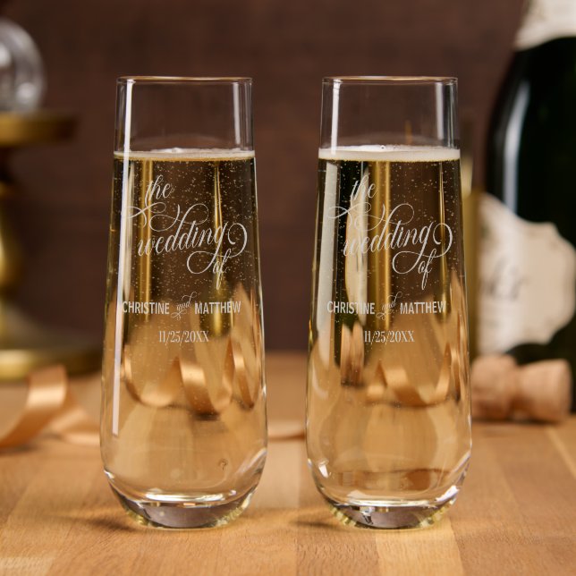 Elegant Calligraphy Wedding Day Stemless Champagne Flute (Party)