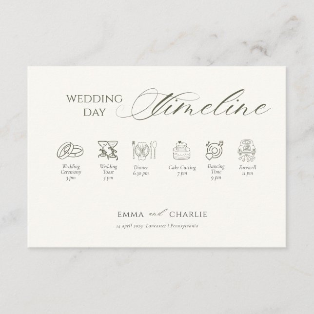 Elegant Calligraphy  Wedding Day Timeline Enclosure Card (Front)
