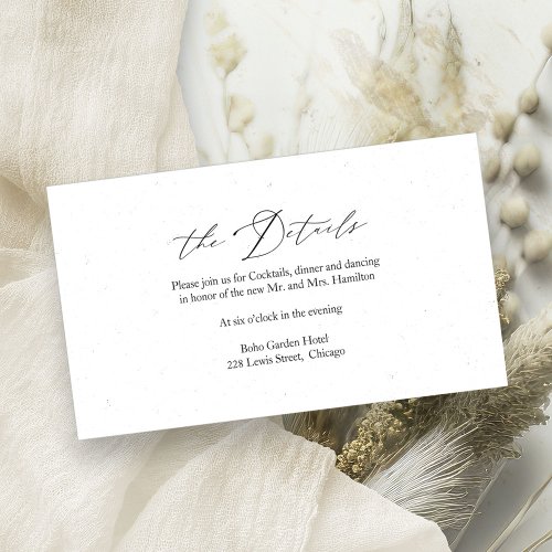 Elegant Calligraphy Wedding Details Enclosure Card