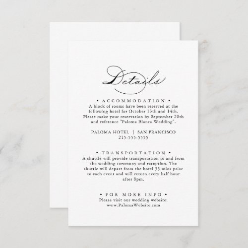 Elegant Calligraphy Wedding Details Enclosure Card