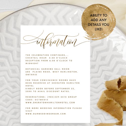 Elegant Calligraphy Wedding Details Information Enclosure Card