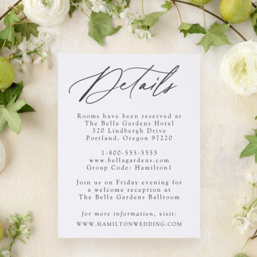 Elegant Calligraphy Wedding Details Letterpress Enclosure Card