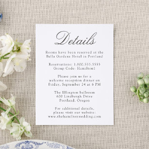 Elegant Calligraphy Wedding Details Letterpress Enclosure Card