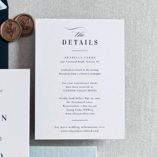 Elegant Calligraphy Wedding Details Letterpress Enclosure Card