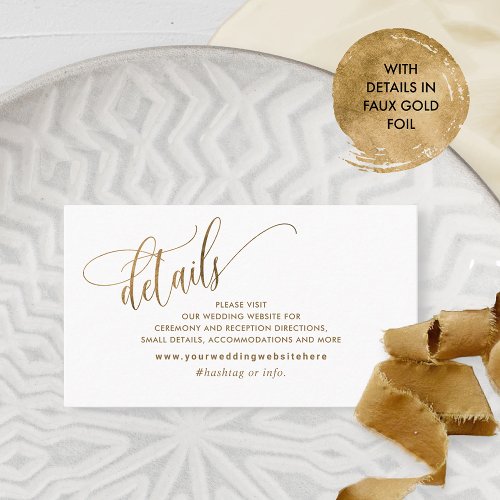 Elegant Calligraphy Wedding Details Website Gold Enclosure Card