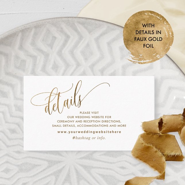 Elegant Calligraphy Wedding Details/ Website Gold Enclosure Card (Creator Uploaded)