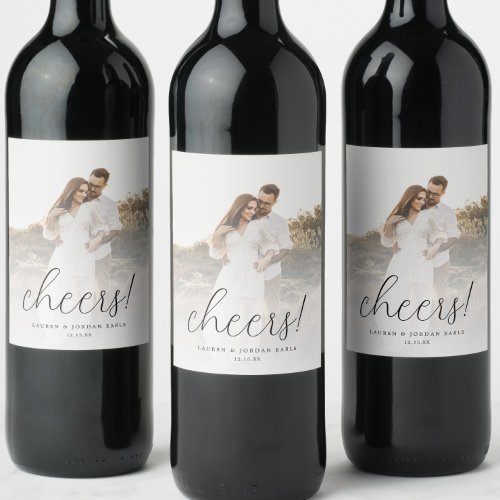 Elegant Calligraphy Wedding Favor Photo Wine Label