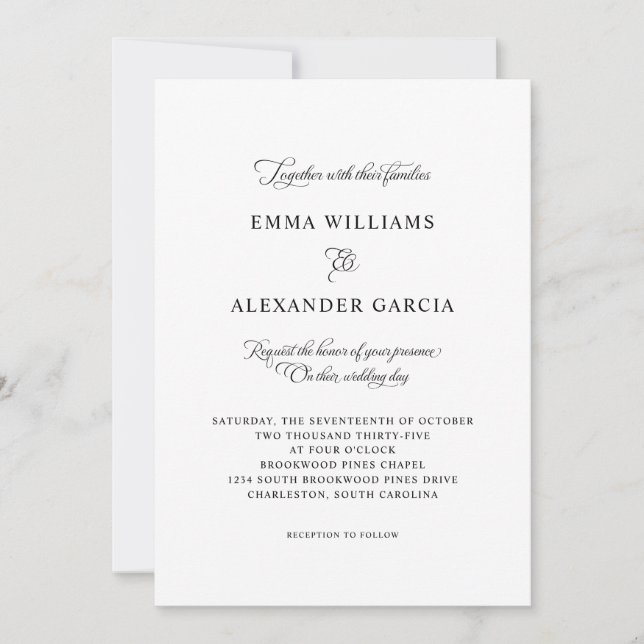 Elegant Calligraphy Wedding Formal Black & White Invitation (Front)