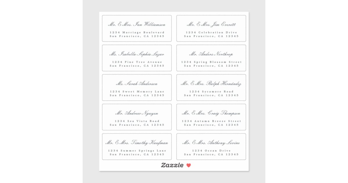 Elegant Calligraphy Wedding Guest Address Labels | Zazzle
