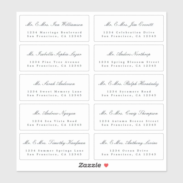 Elegant Calligraphy Wedding Guest Address Labels (Sheet)