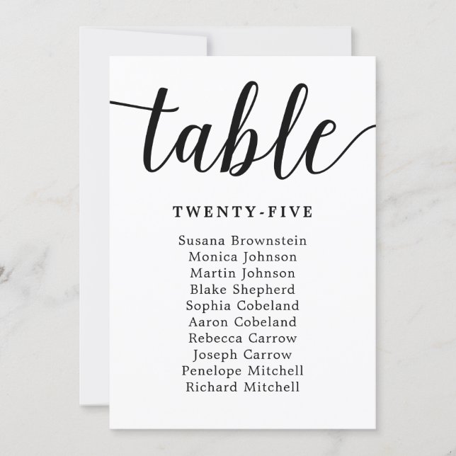 Elegant Calligraphy Wedding Guest Seating Card (Front)