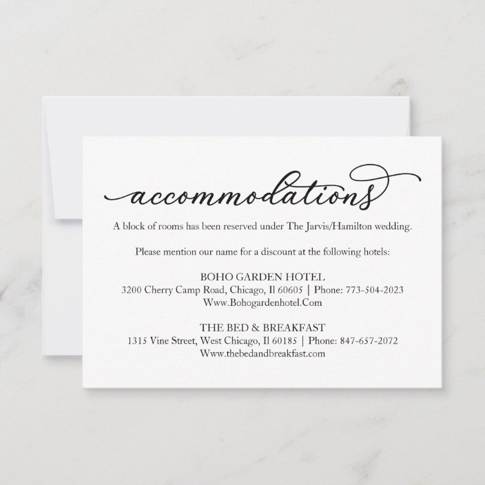 Elegant Calligraphy Wedding Hotel Accommodations Rsvp Card Zazzle Com