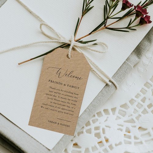 Elegant Calligraphy Wedding Kraft Welcome Bag Tags