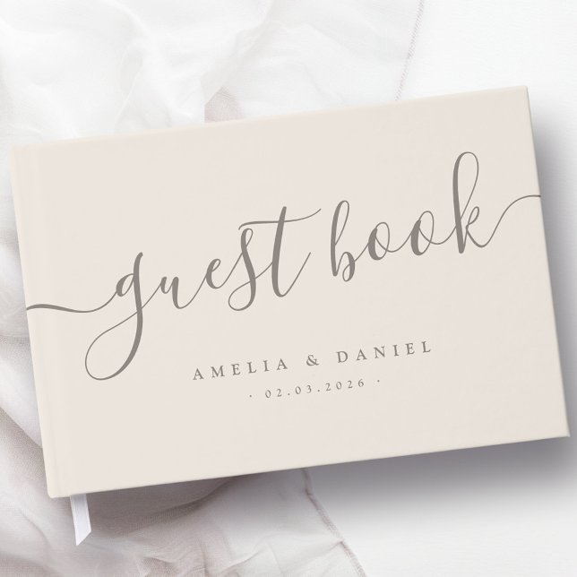 Elegant calligraphy wedding light tan brown guest book (Elegant calligraphy wedding light tan brown guest book)