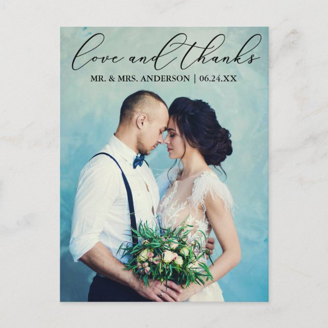 Elegant Calligraphy Wedding Love Thanks Photo Postcard (Front)