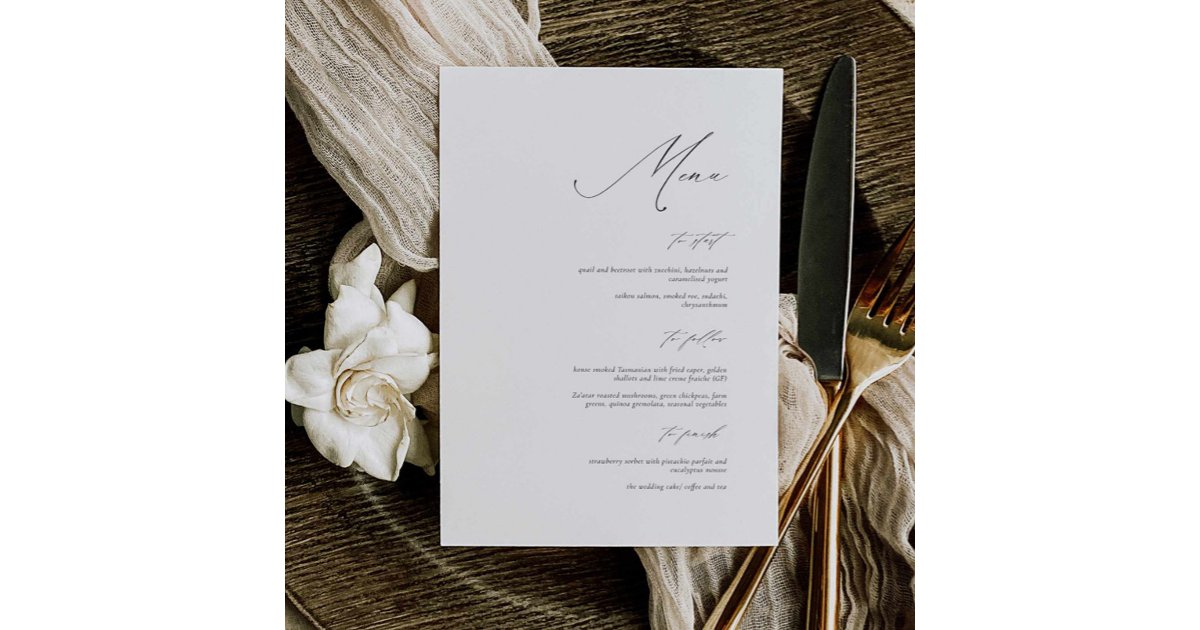 Elegant Calligraphy Wedding Menu Card | Zazzle