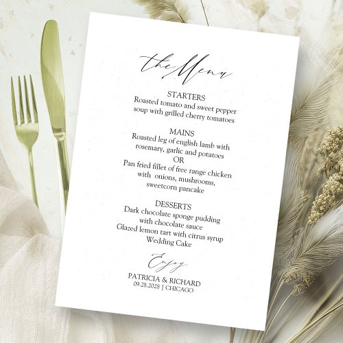 Elegant Calligraphy Wedding Menu Card