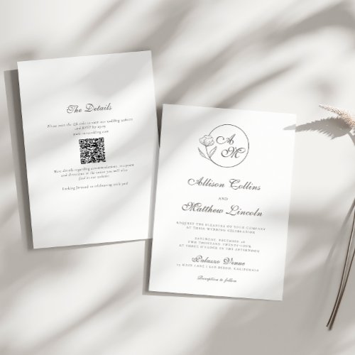 Elegant Calligraphy Wedding Monogram QR Code  Invitation