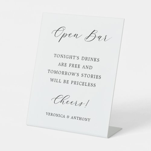 Elegant Calligraphy Wedding Open Bar Pedestal Sign