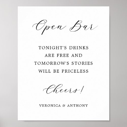 Elegant Calligraphy Wedding Open Bar Sign