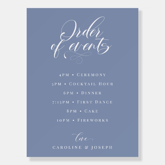 Elegant Calligraphy Wedding Order of Events Foam Board (Front)