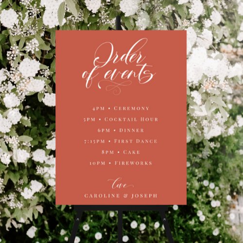 Elegant Calligraphy Wedding Order of Events Foam Board