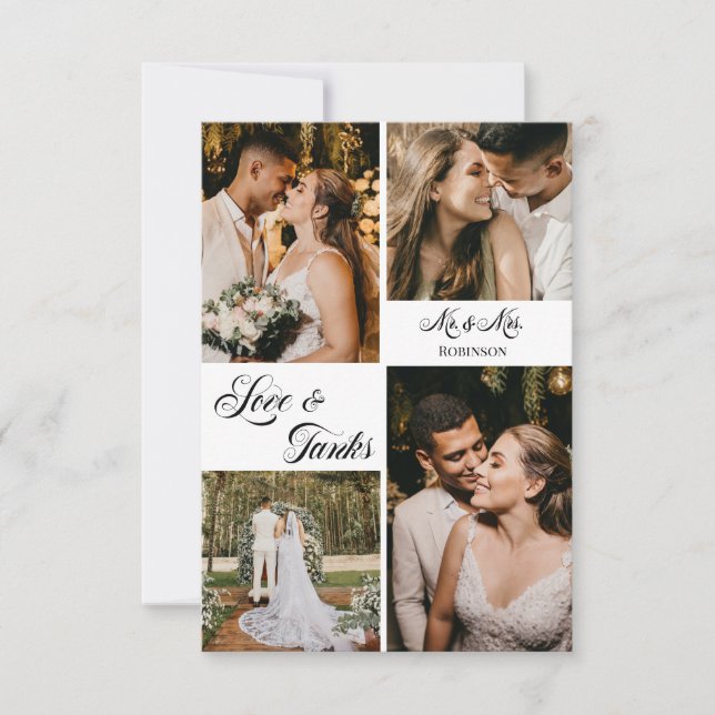 Elegant Calligraphy Wedding Photo Collage Thank Yo Thank You Card (Front)