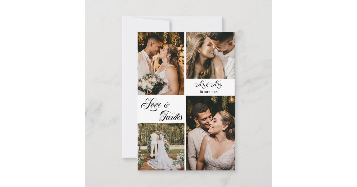 Elegant Calligraphy Wedding Photo Collage Thank Yo You Card | Zazzle