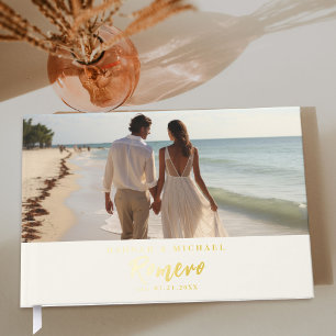 Elegant Calligraphy Wedding Photo Foil Guest Book