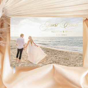 Elegant Calligraphy Wedding Photo Foil Guest Book