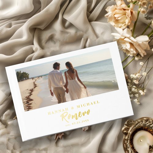 Elegant Calligraphy Wedding Photo Foil Guest Book