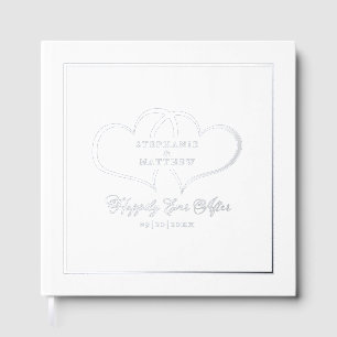 Elegant Calligraphy Wedding Photo Hearts Silver Foil Guest Book