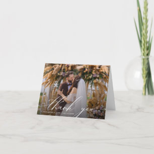 Elegant Calligraphy Wedding Photo Thank You Card
