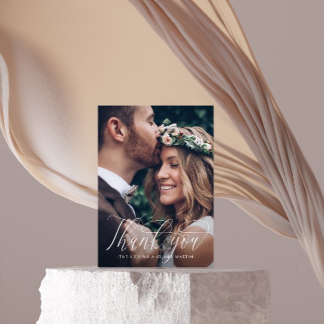 Elegant Calligraphy Wedding Photo Thank You Card (Creator Uploaded)