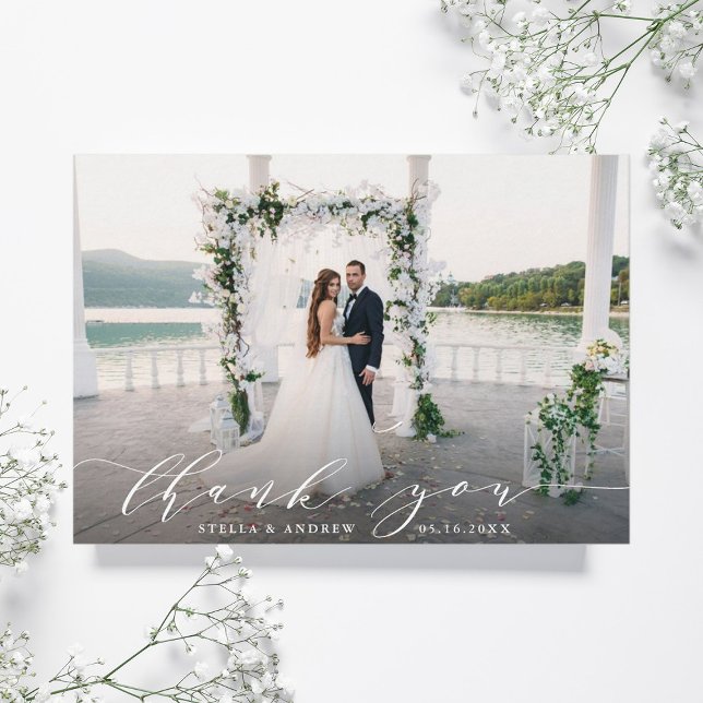 Elegant Calligraphy Wedding Photo Thank You Card (Creator Uploaded)