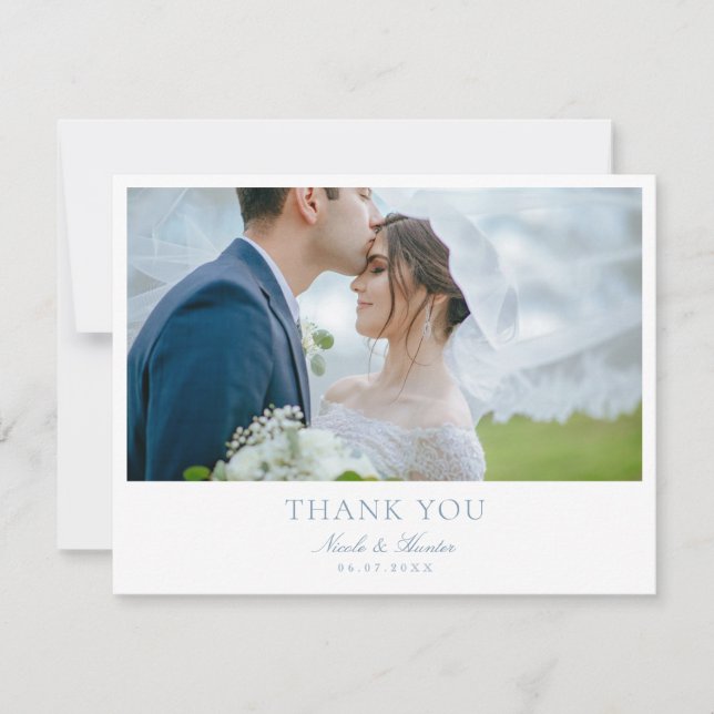 Elegant Calligraphy Wedding Photo Thank You Card (Front)