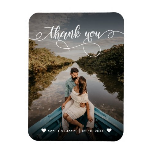 Elegant Calligraphy Wedding Photo Thank You Magnet