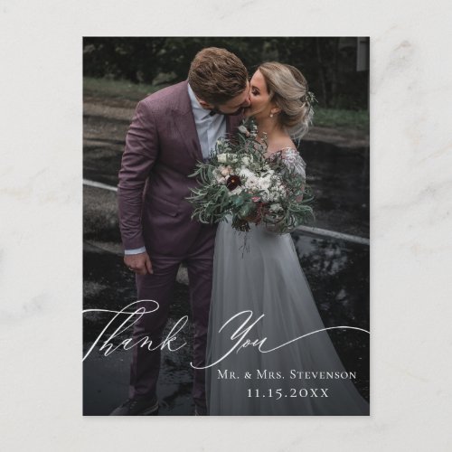 Elegant Calligraphy Wedding Photo Thank You Postcard