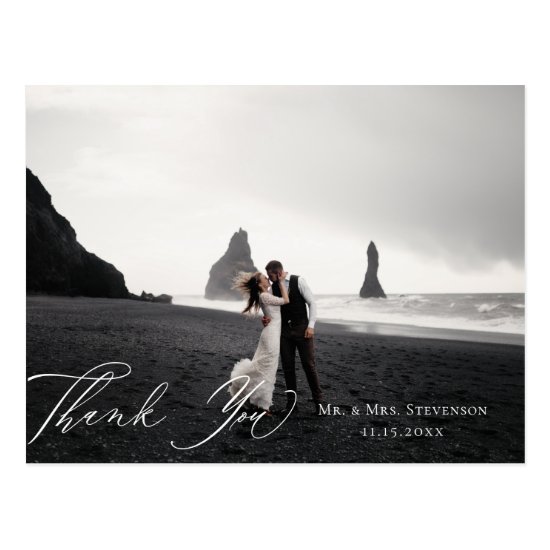 Elegant Calligraphy Wedding Photo Thank You Postcard