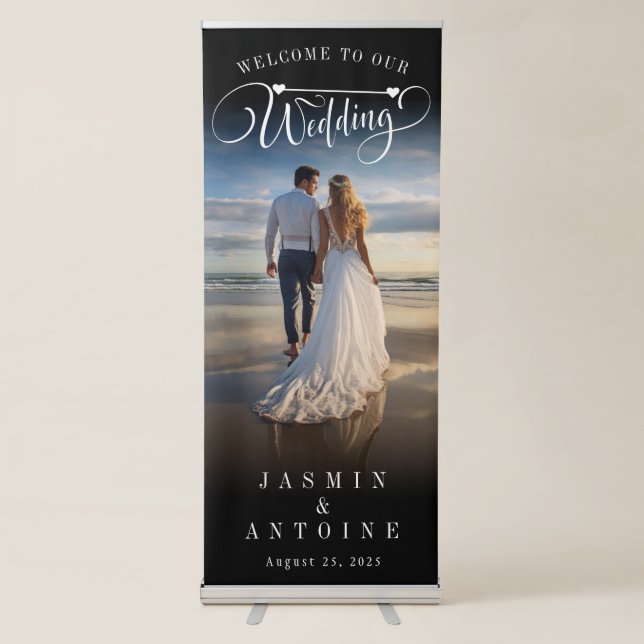 Elegant Calligraphy Wedding Photo Welcome  Retract Retractable Banner (Front)
