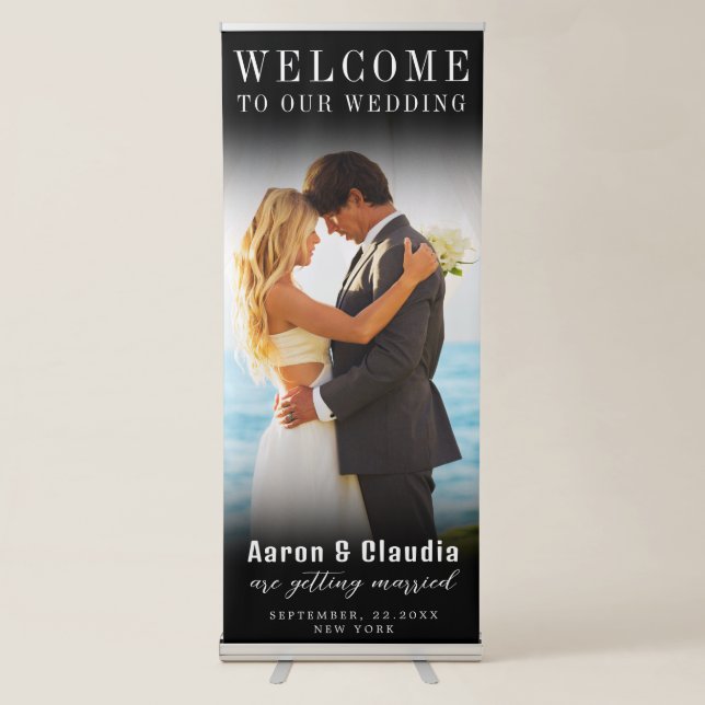 Elegant Calligraphy Wedding Photo Welcome  Retract Retractable Banner (Front)