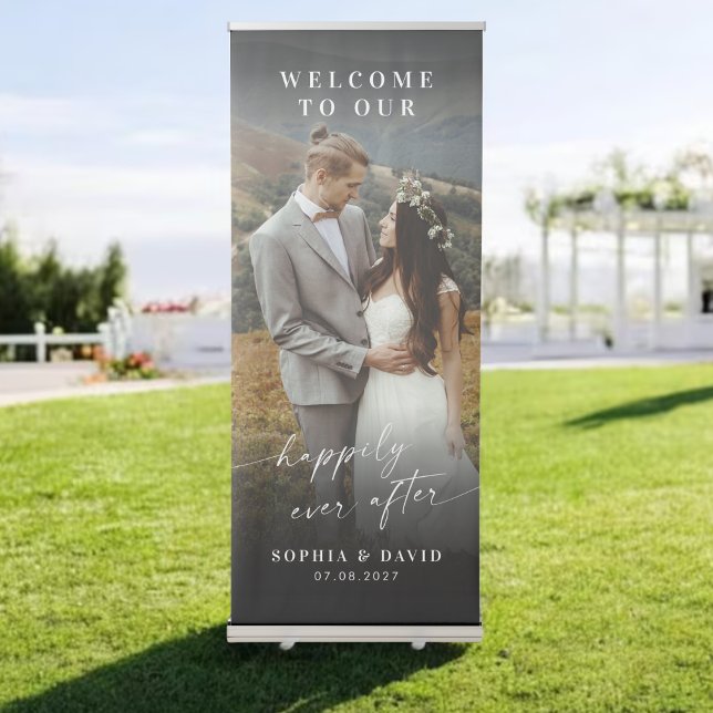 Elegant Calligraphy Wedding Photo Welcome Retracta Retractable Banner (Creator Uploaded)