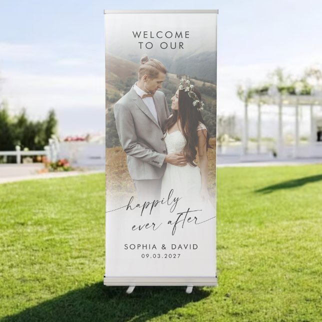 Elegant Calligraphy Wedding Photo Welcome Retracta Retractable Banner (Creator Uploaded)