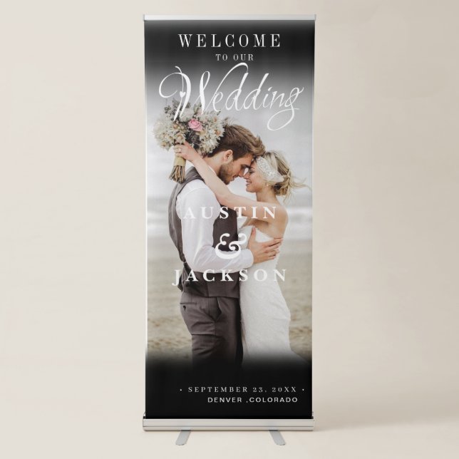 Elegant Calligraphy Wedding Photo Welcome  Retractable Banner (Front)