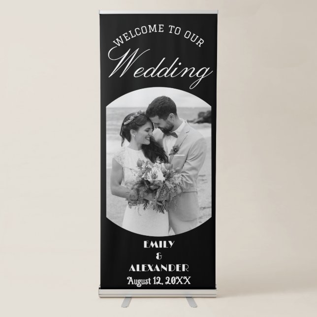 Elegant Calligraphy Wedding Photo Welcome Retractable Banner (Front)