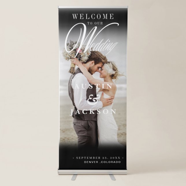 Elegant Calligraphy Wedding Photo Welcome  Retractable Banner (Front)