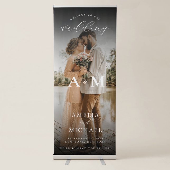 Elegant Calligraphy Wedding Photo Welcome Retractable Banner (Front)