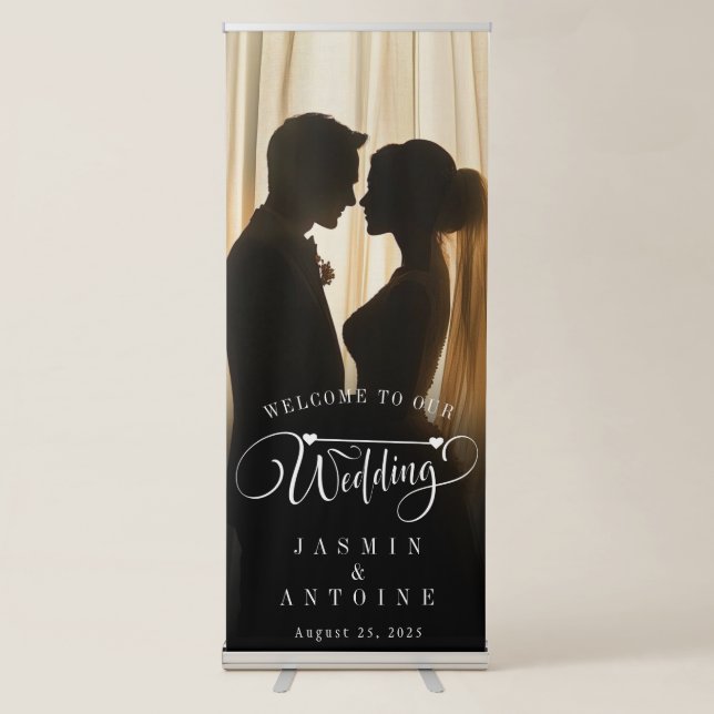 Elegant Calligraphy Wedding Photo Welcome  Retractable Banner (Front)