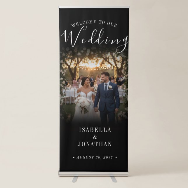 Elegant Calligraphy Wedding Photo Welcome Retractable Banner (Front)