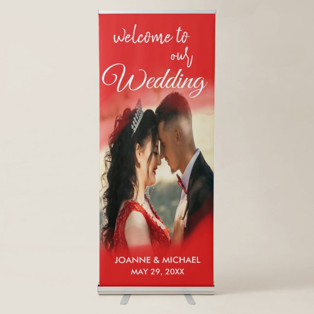 Elegant Calligraphy Wedding Photo Welcome Retractable Banner (Front)